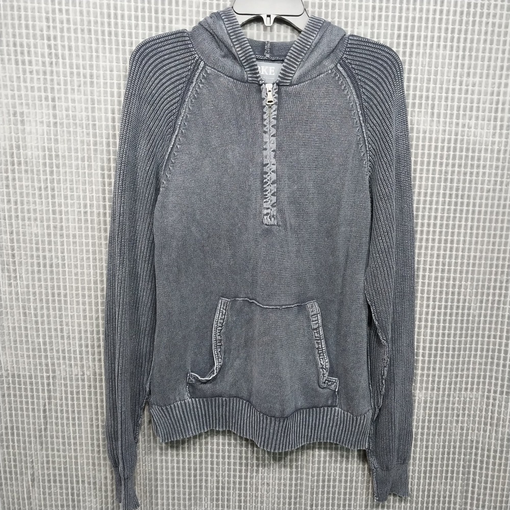 BKE Hoodie Sweater Mens Quarter Zip Ribbed Raglan Pullover Large Gray B5082